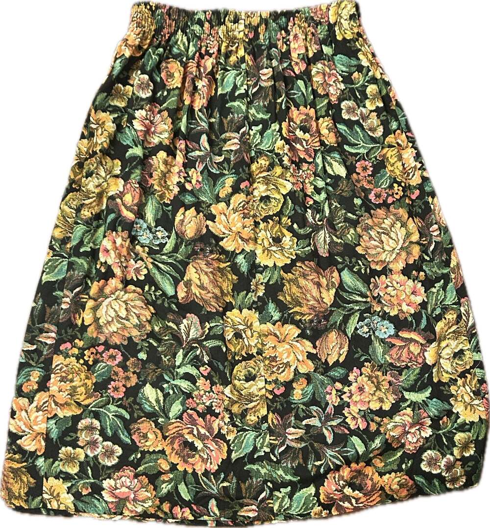 Vintage Kathie Lee Floral Tapestry Pleated Midi Skirt, size M/L - Picture 7 of 8
